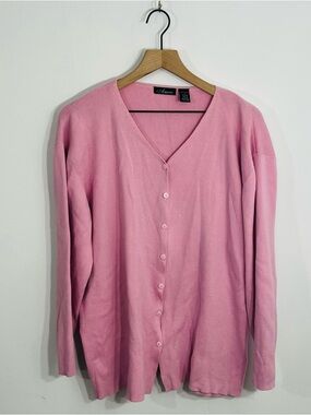Amore Baby Pink Long Sleeve V Neck Button Cardigan Sweater 100% Cotton Size L